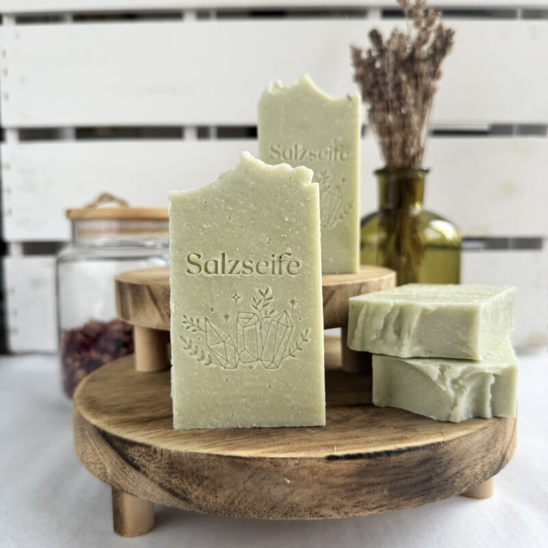Naturseife "Salzliebe" Pfefferminz Salzseife Pfefferminz – Naturseife mit Meersalz & grüner Tonerde von Seifenmagie