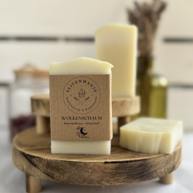 Naturseife "Wolkenschaum" ohne Duft für sensible Haut Naturseife ohne Duft – Wolkenschaum mit 60 % Olivenöl von Seifenmagie